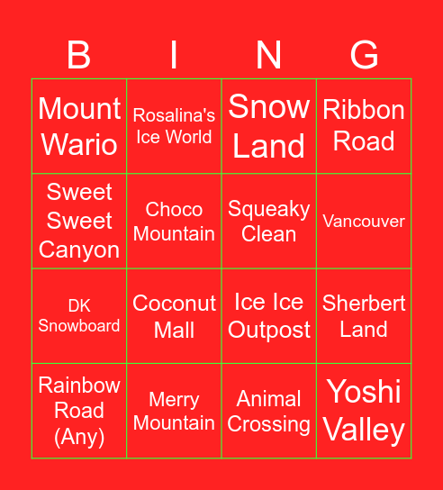 Mario Kart Christmas Bingo Card