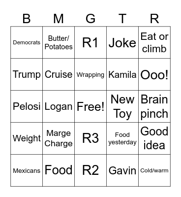 Mom’s House Bingo Card
