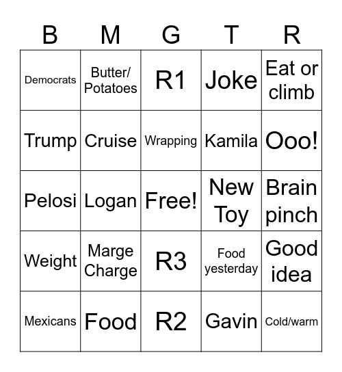 Mom’s House Bingo Card