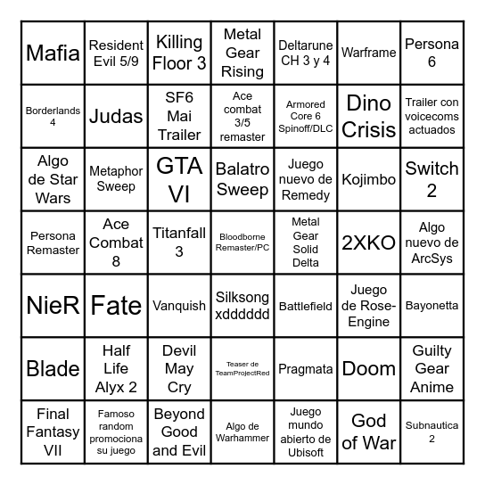 TGA 2024 Bingo Card