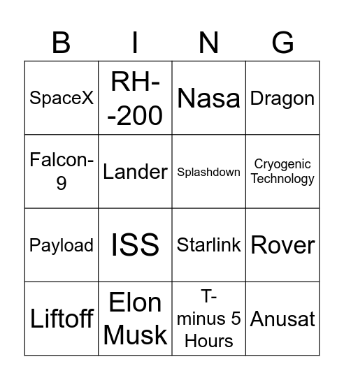 KAMARAJ SPACE CLUB Bingo Card