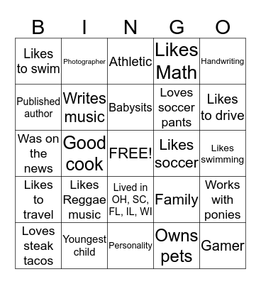 Getting to Know You Bingo Card