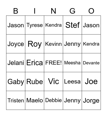 FAMILY NAMES Bingo Card