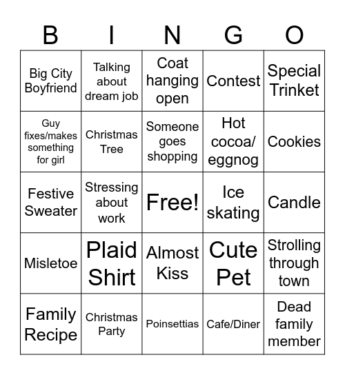 Hallmark Christmas Movie Bingo Card