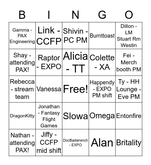 PAX WEST 2016 Bingo Card