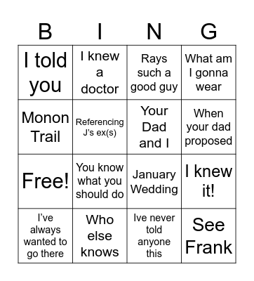 Janie Wedding Bingo Card