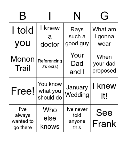 Janie Wedding Bingo Card