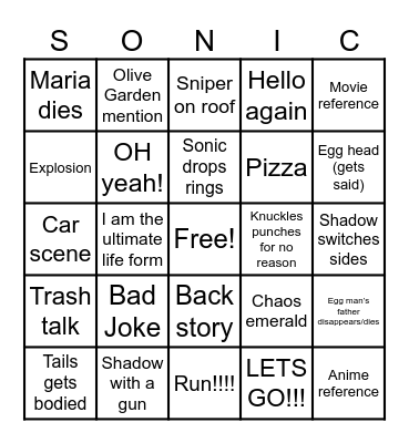 Sonic 3 bingo card Bingo Card