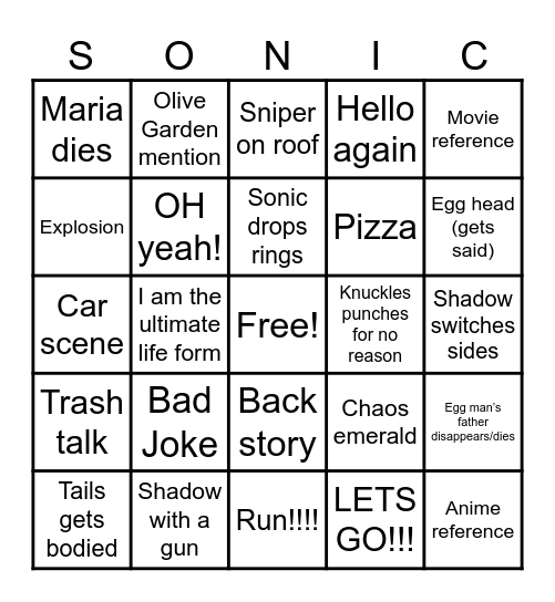 Sonic 3 bingo card Bingo Card