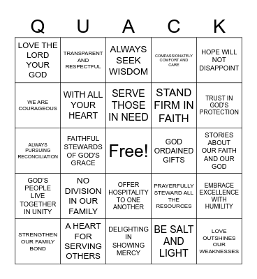 QUACK ON! BINGO Card