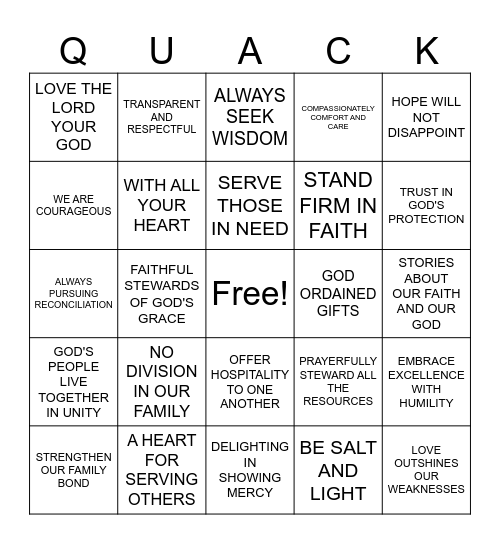 QUACK ON! BINGO Card