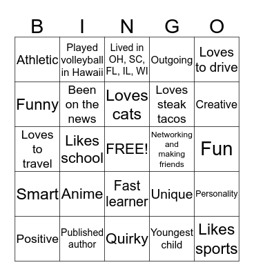 Getting to Know You Bingo Card