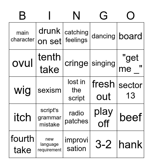 Acting - On set Bingo Card