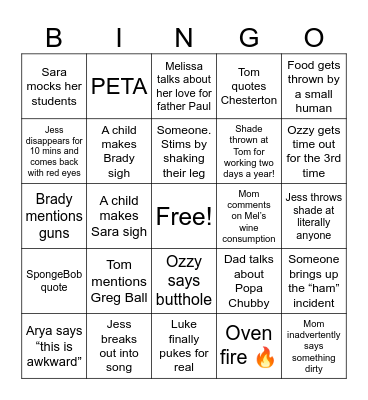 Christmas Family Bingo Card