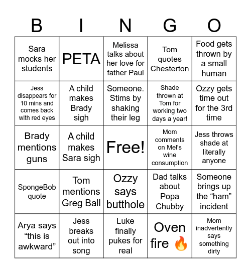 Christmas Family Bingo Card