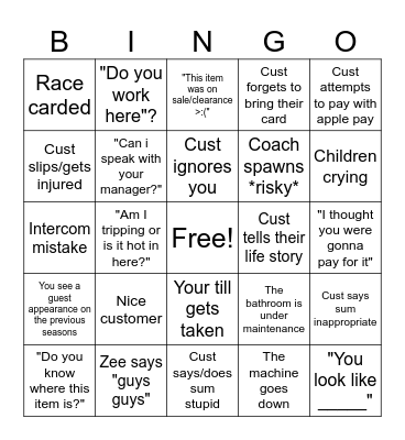 Walmart bingo Card