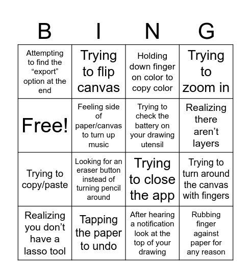 Digital to Traditional Art Bingo Card