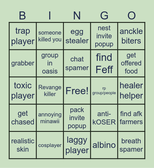 CoS player bingo! Bingo Card