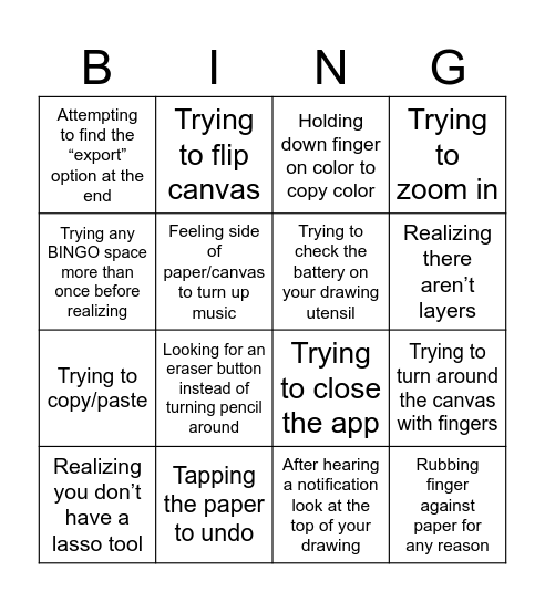 Digital to Traditional Art Bingo Card