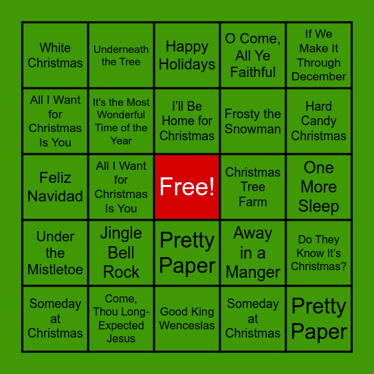 Christmas Songs Bingo Card