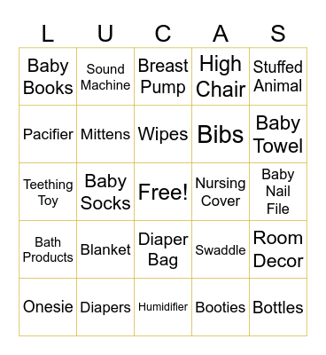 Baby Shower Gift Bingo Card