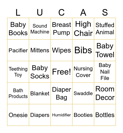 Baby Shower Gift Bingo Card
