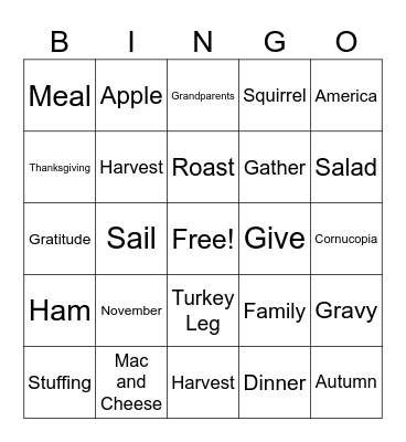 Turkey Bingo Card