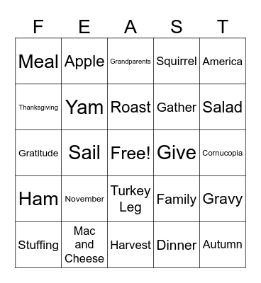 Turkey Bingo Card