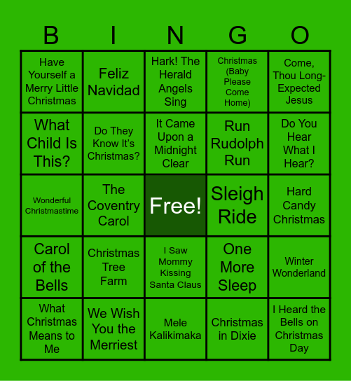 Christmas Songs Bingo Card