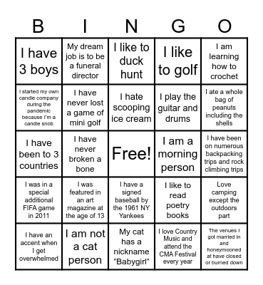 Getting to know your team Bingo Card