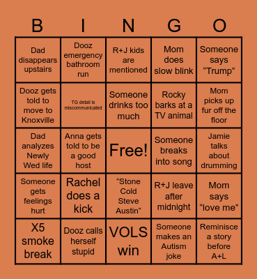 Hutch TG Bingo Card