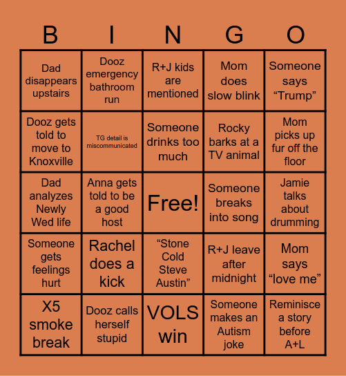Hutch TG Bingo Card