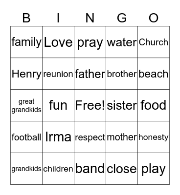 The May Family Fun Day Bingo Card