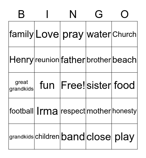 The May Family Fun Day Bingo Card