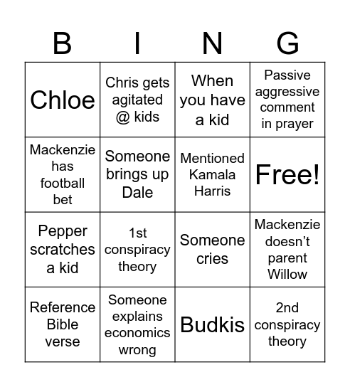 Thanksgiving Bingo Card