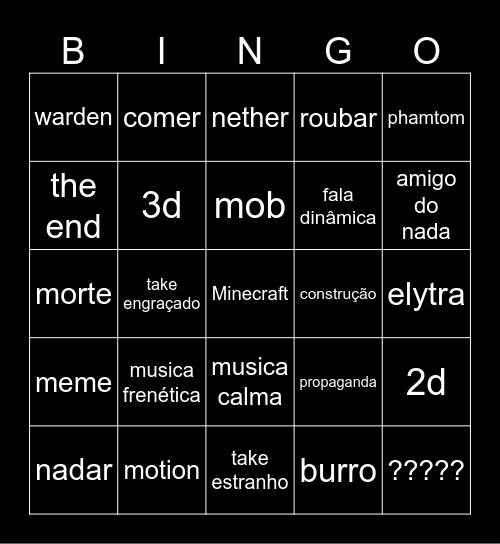 Minecraft Bingo Card