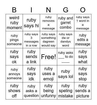 ruby bingo Card