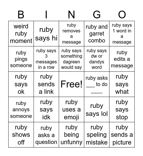 ruby bingo Card