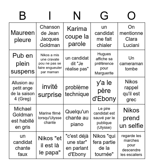 Bingo StarAcadémie Bingo Card