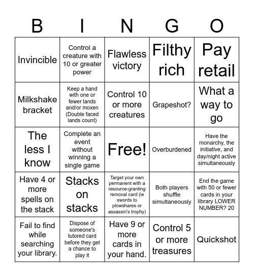 Kanlander Bingo Card