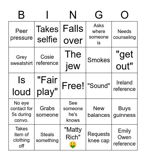 BingJoe Bingo Card