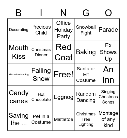 Hallmark Holiday Movie Bingo Card