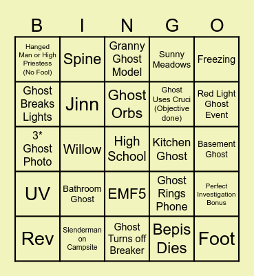 Phasmo Bingo Card