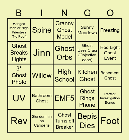 Phasmo Bingo Card