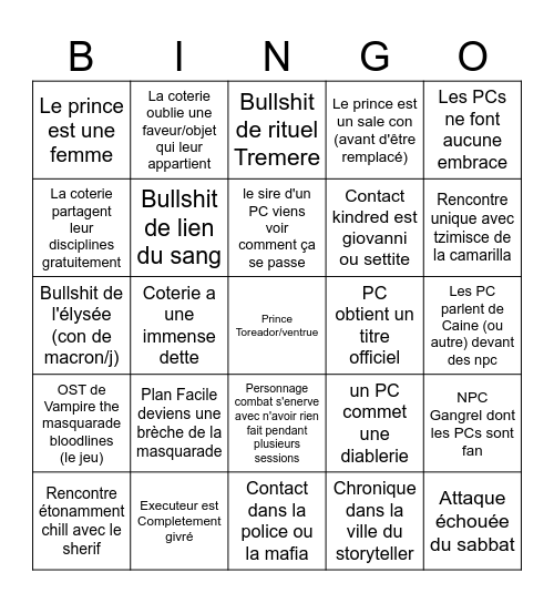 Bisous Camil Bingo Card