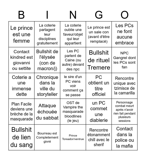 Bisous Camil Bingo Card