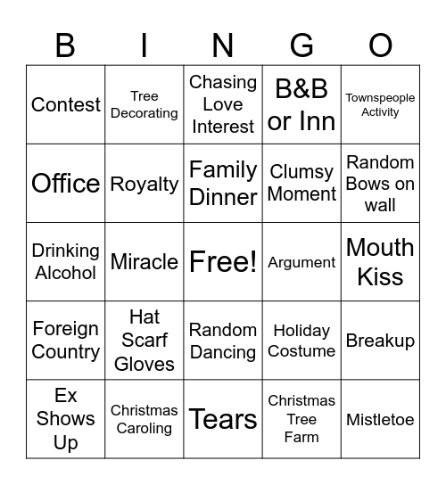 Holiday Movie Bingo Card