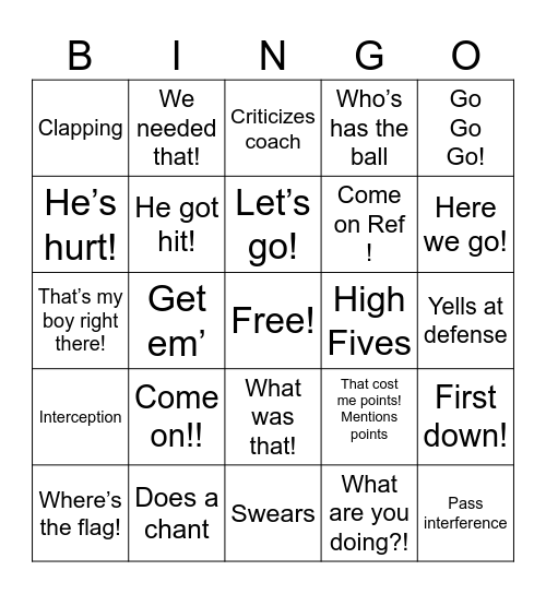 Football Bingo Card