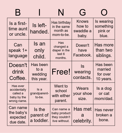 Find the guest BINGO Card