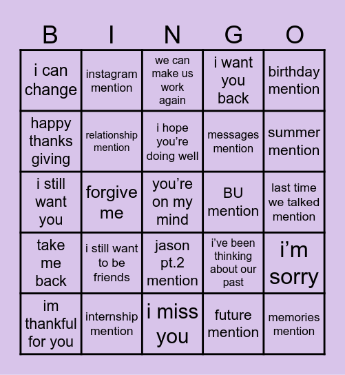 “lo siento” de un pendejo Bingo Card